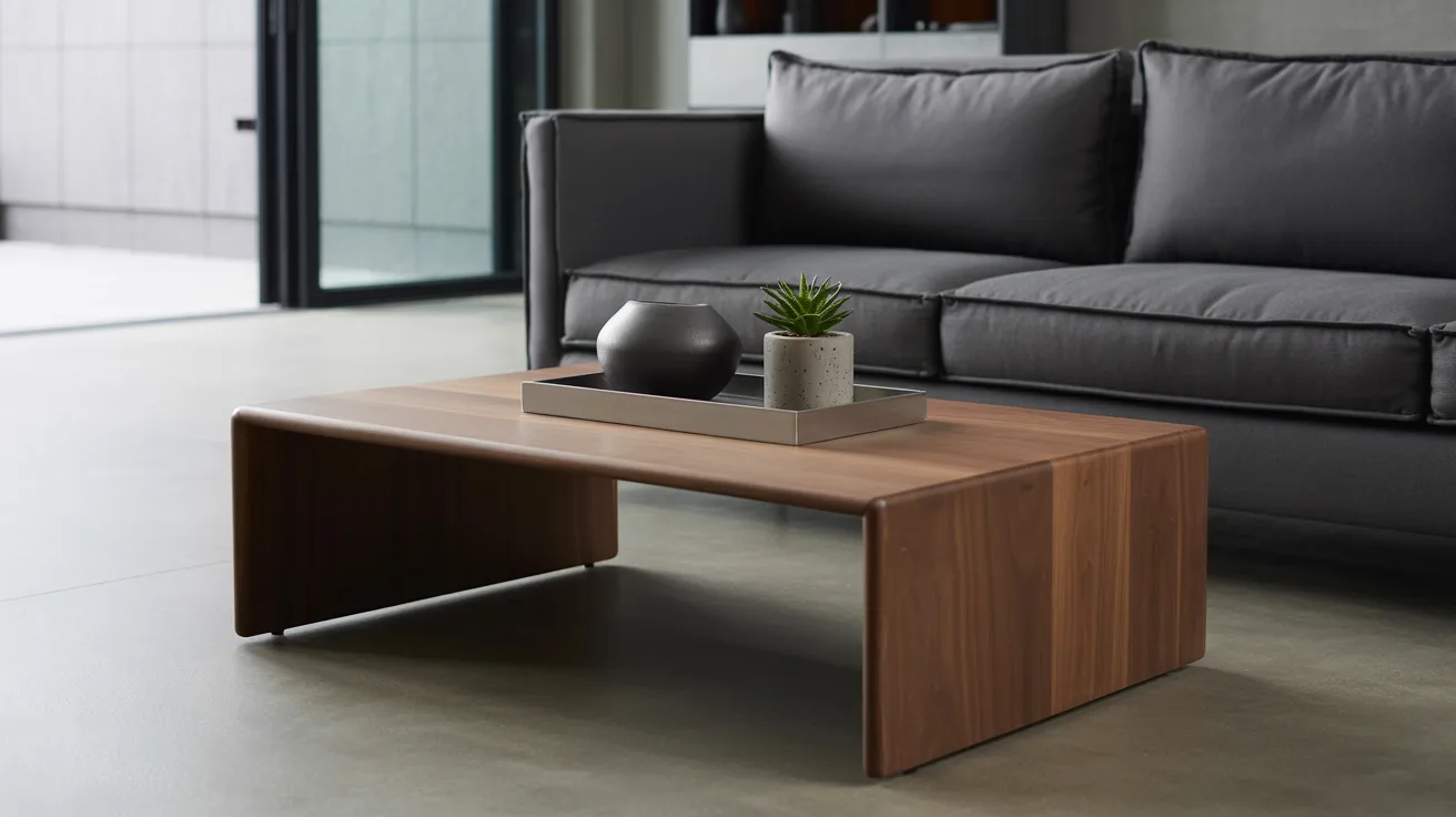 A modern coffee table featuring a sleek wooden base, showcasing contemporary design and elegance.