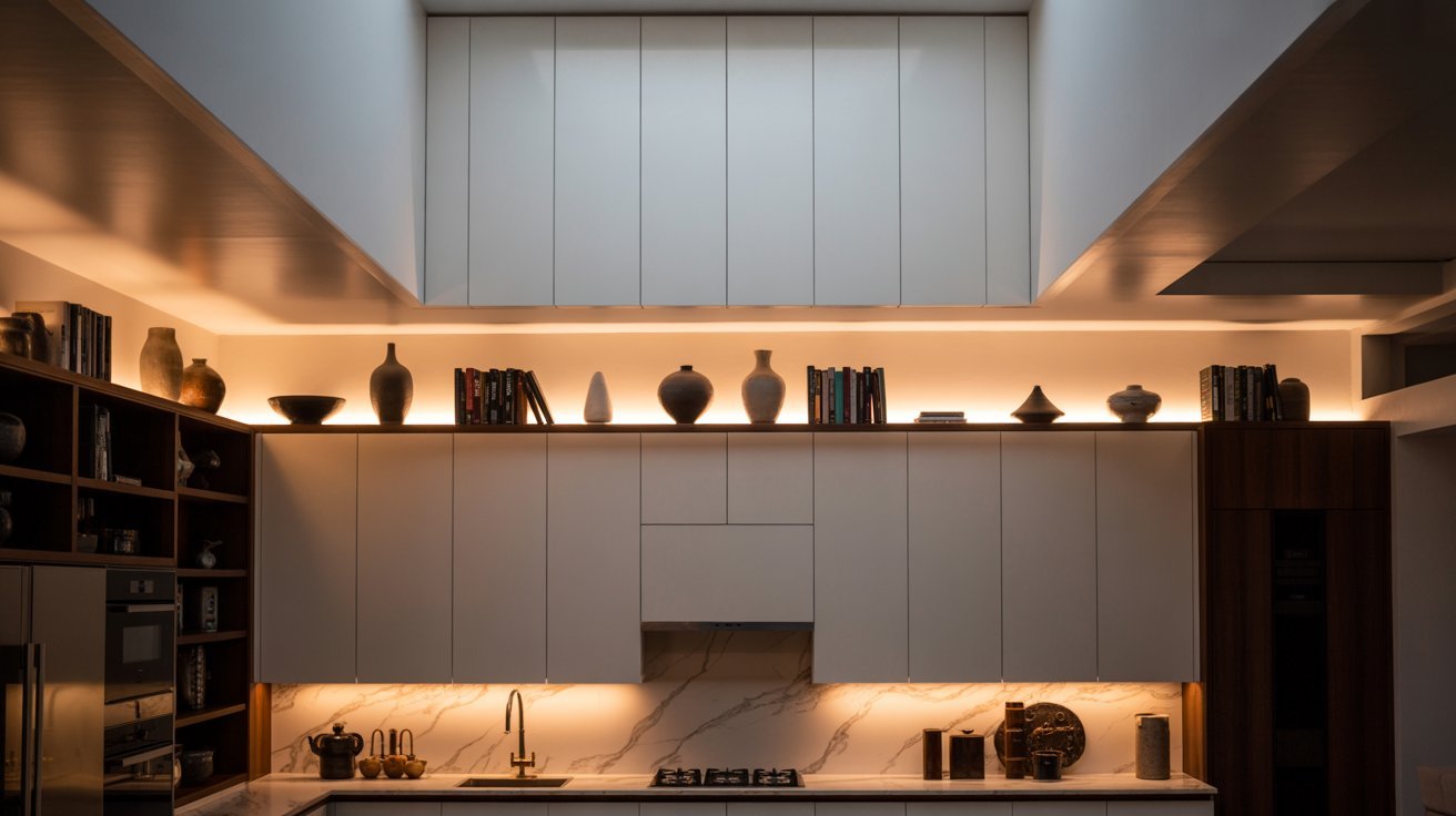  A bright kitchen featuring a skylight that illuminates the space with natural light.
