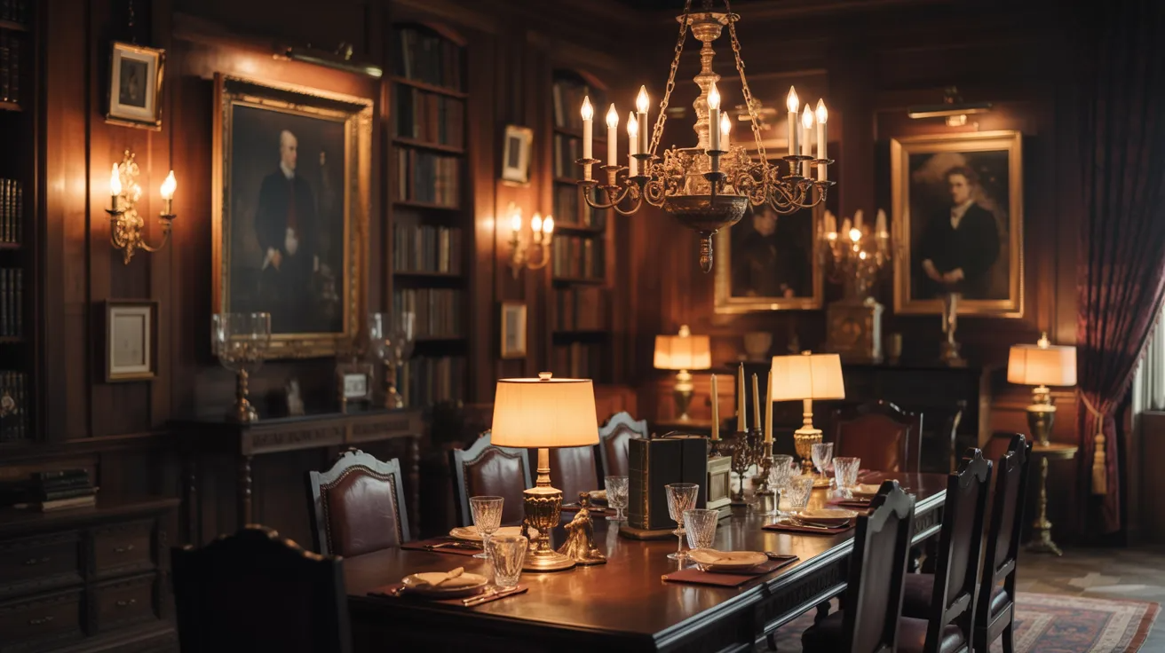 The ornate dining room of the House of Lords, featuring elegant furnishings and historical decor.
