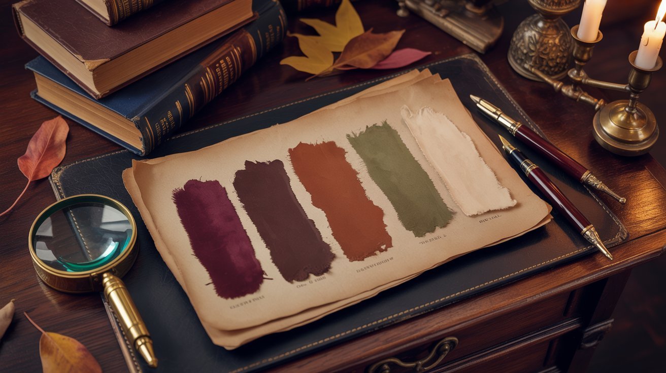 A table displaying a magnifying glass, several books, and a lit candle, creating a cozy reading atmosphere.