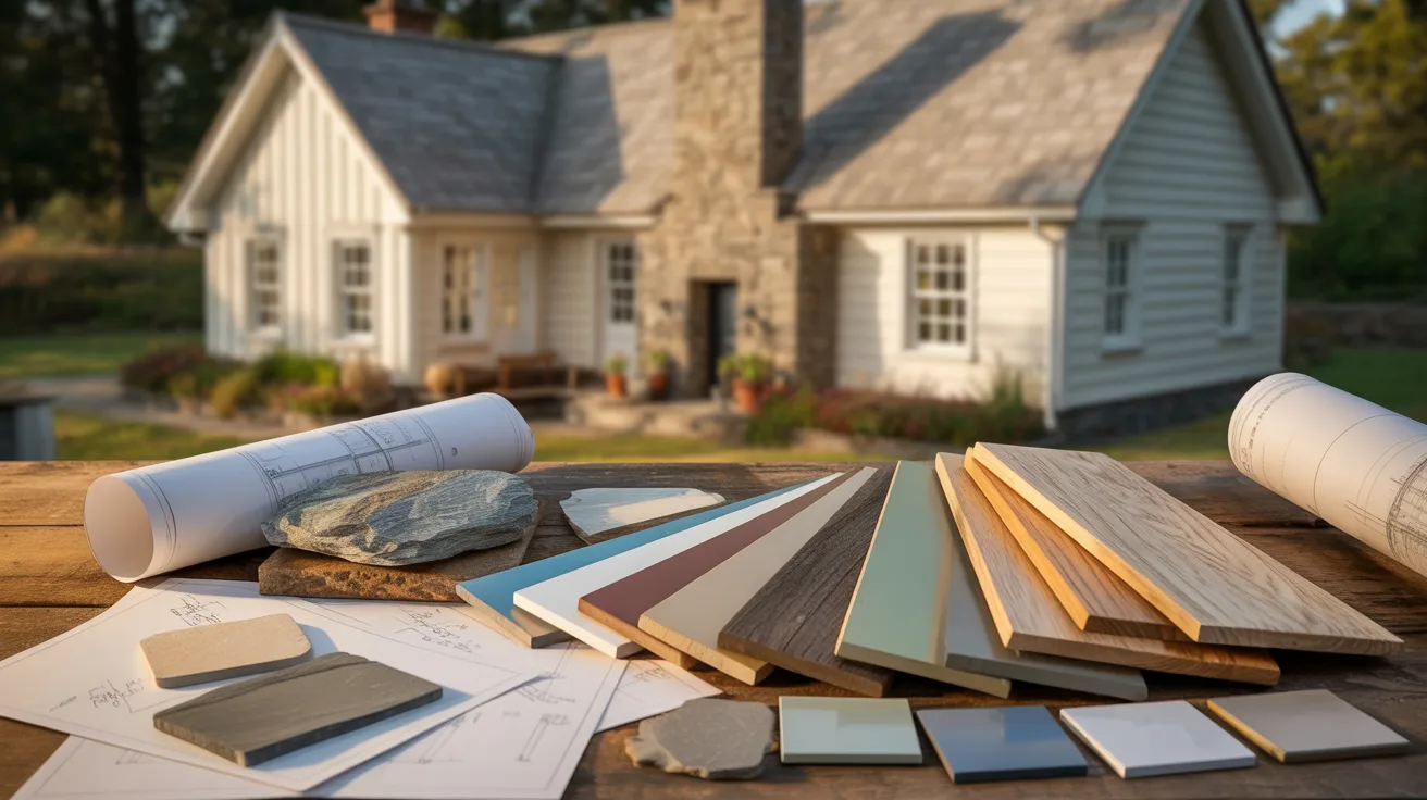 A cozy house setting with a wooden table adorned with various materials and decorative objects.