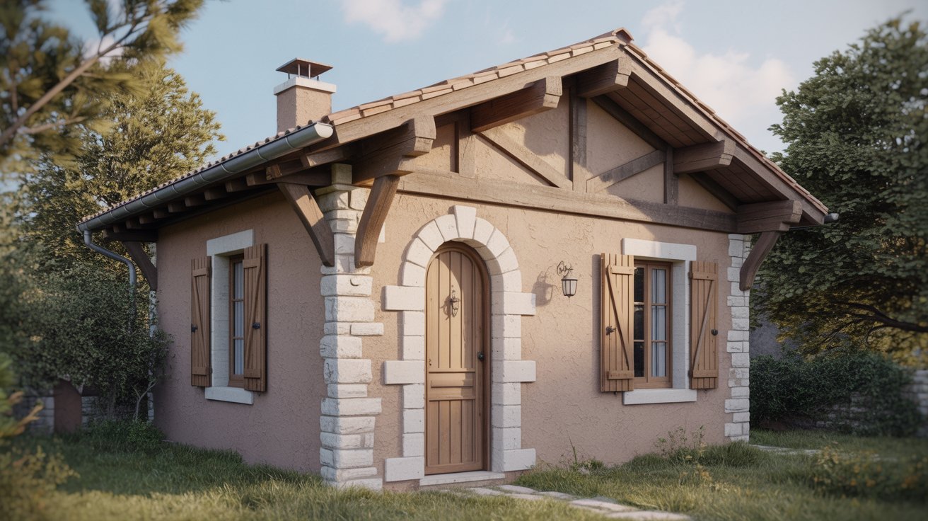 A small house featuring a tiny door and a small window, set against a simple background.