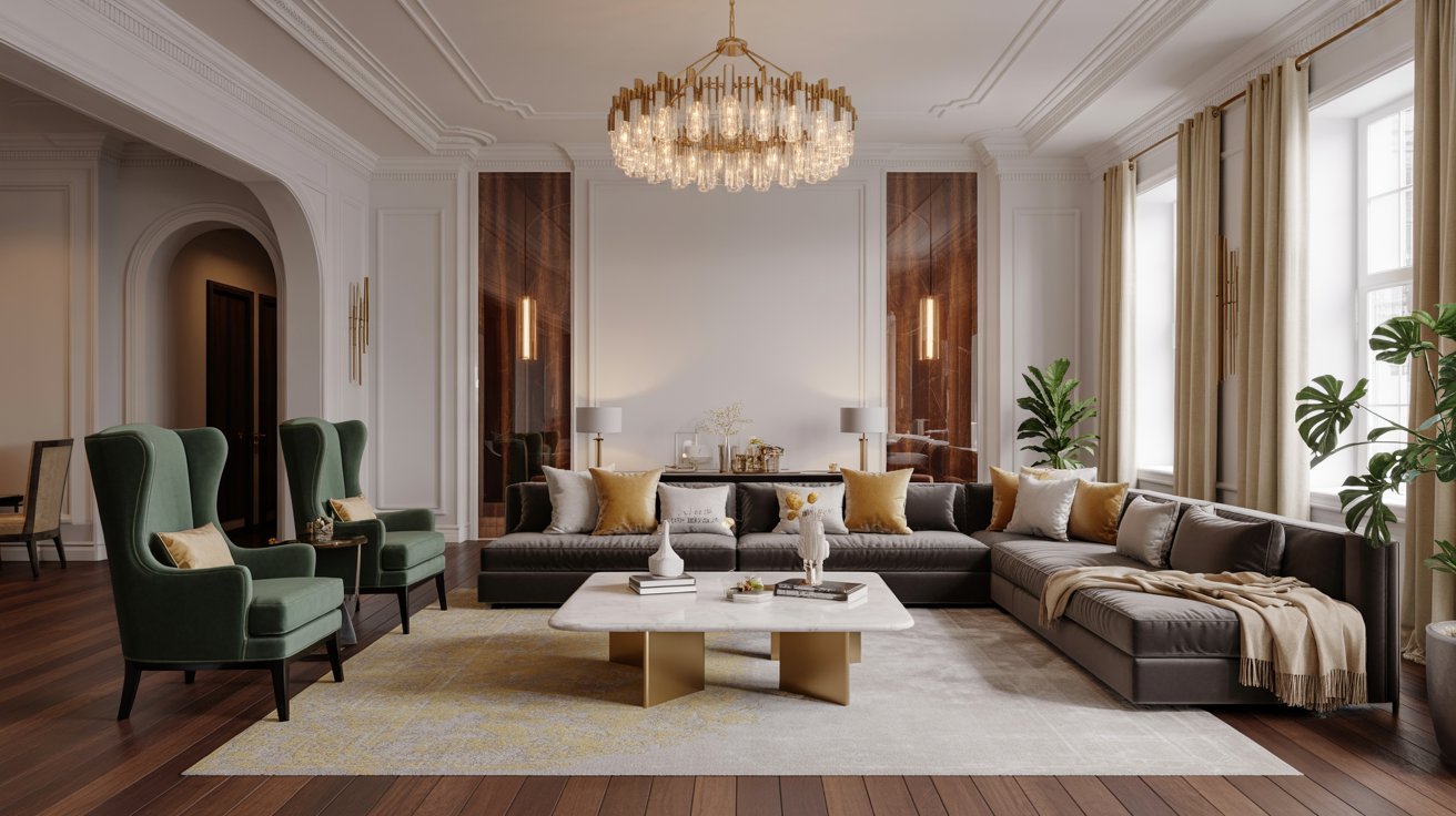 Elegant luxury living room showcasing modern design elements, plush furnishings, and sophisticated decor ideas.