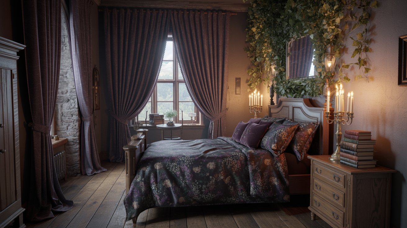 A cozy bedroom featuring a neatly made bed and a large window allowing natural light to enter.