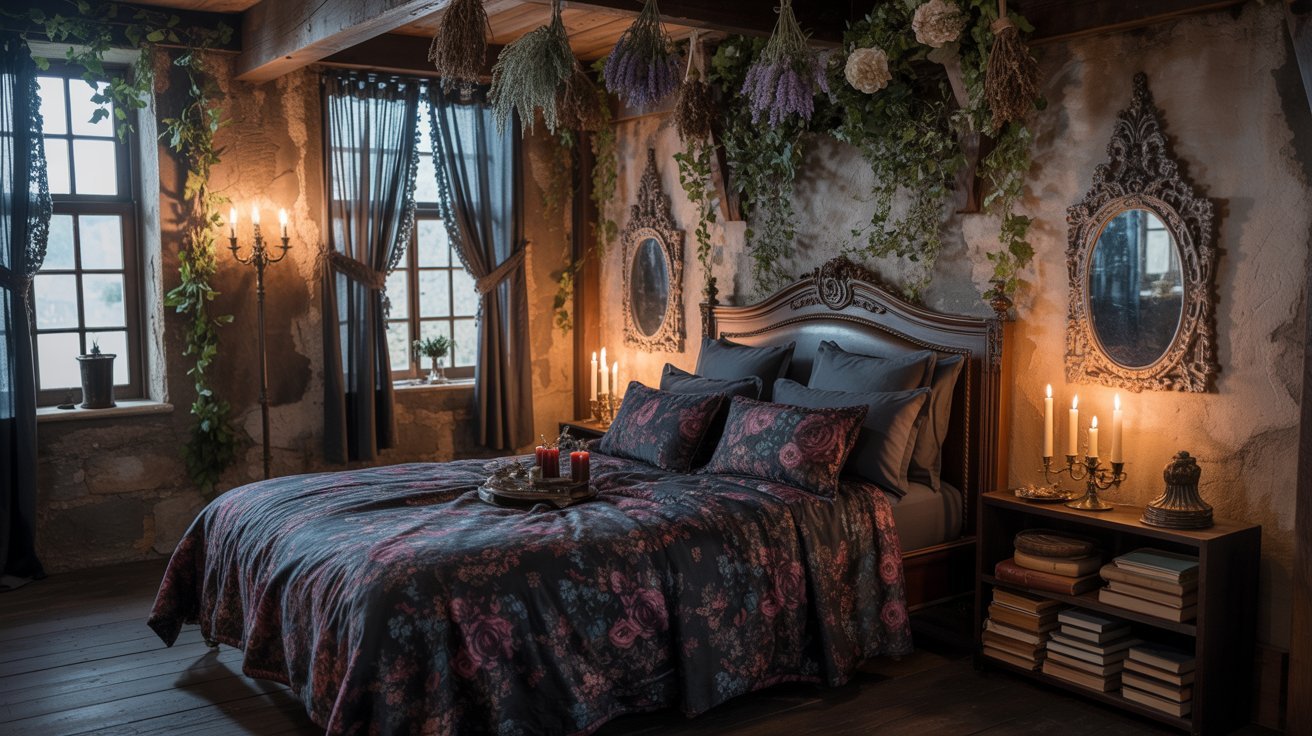 A cozy bedroom featuring a neatly made bed and a large window allowing natural light to enter.