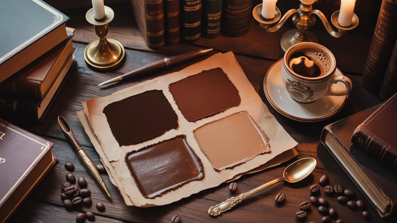 A cozy table set with a cup of coffee, stacked books, and a bar of chocolate, inviting a moment of relaxation.