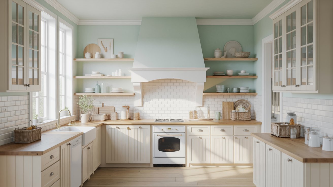 A modern kitchen featuring white cabinets and a stove, creating a bright and clean cooking space.

