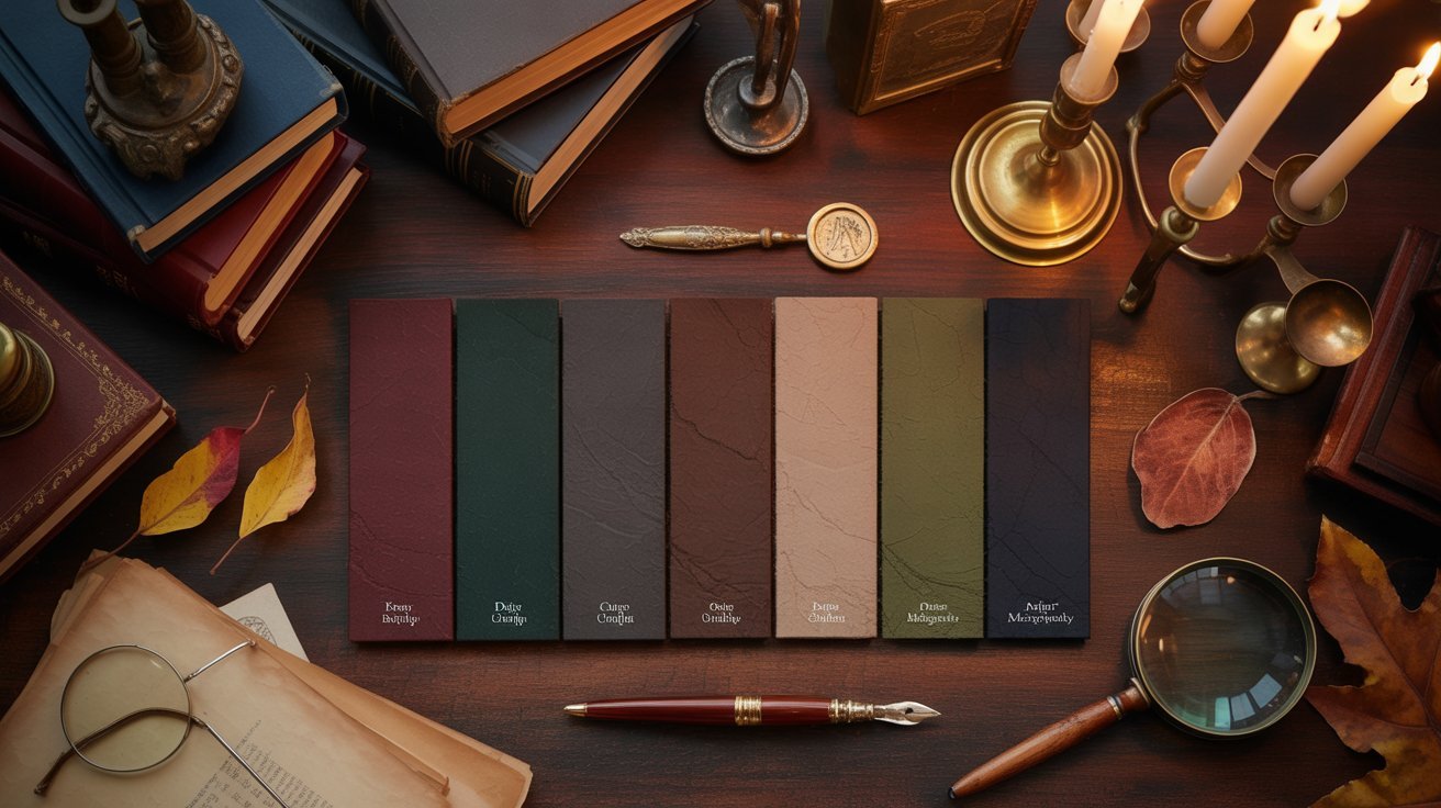  A table showcasing vibrant seasonal colors through various decorative items and natural elements.