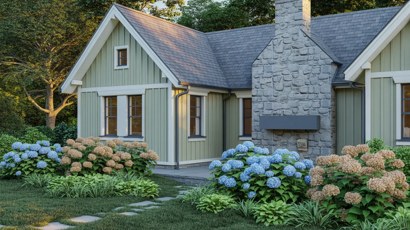 A cottage-style home featuring a stone chimney and a welcoming stone front porch.
