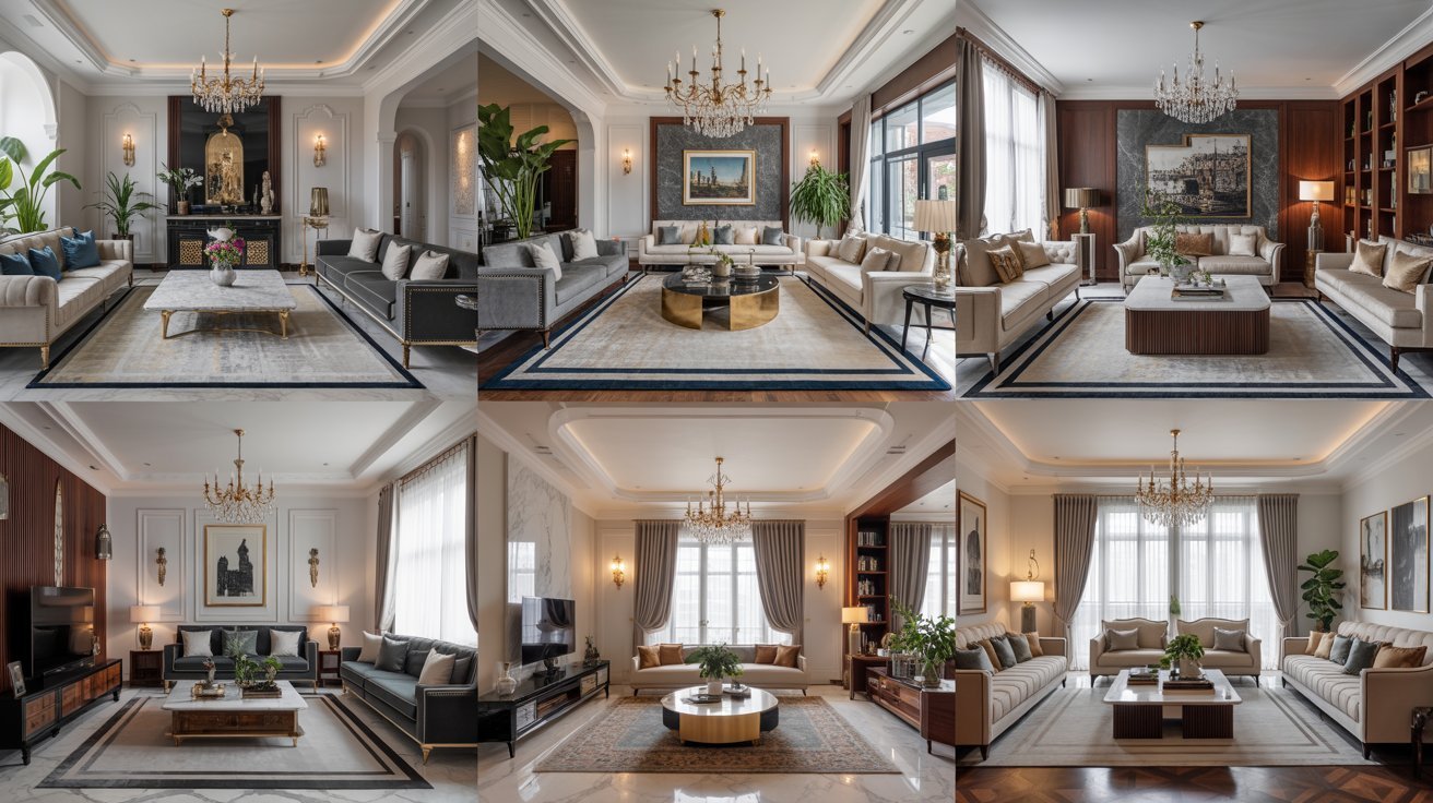 A series of images displaying different rooms within a house, highlighting diverse interior designs and arrangements.

