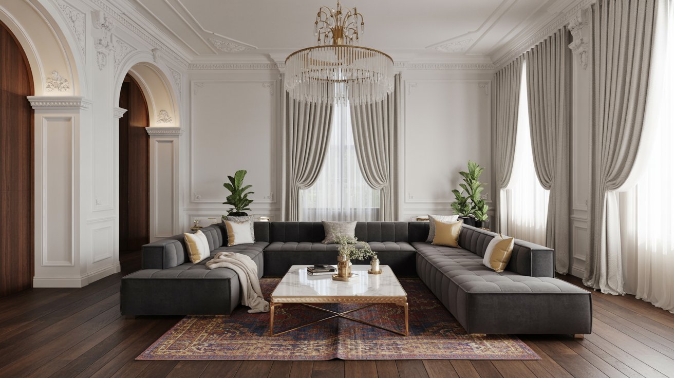  A spacious living room featuring a large, comfortable sectional couch arranged for relaxation and socializing.