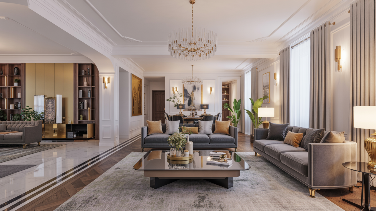  Elegant luxury living room showcasing modern design elements, plush furnishings, and sophisticated decor ideas.