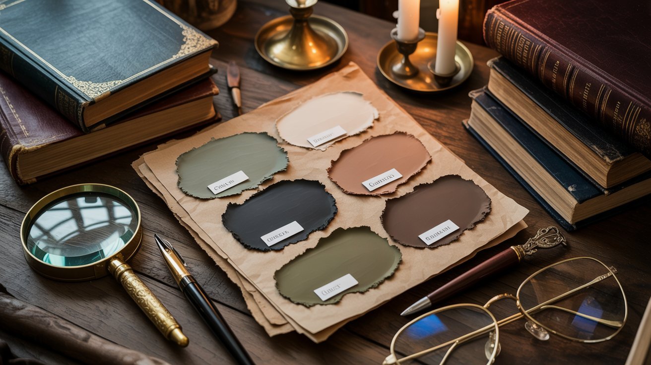 A table displaying various books, a pair of glasses, and a magnifying glass arranged neatly.