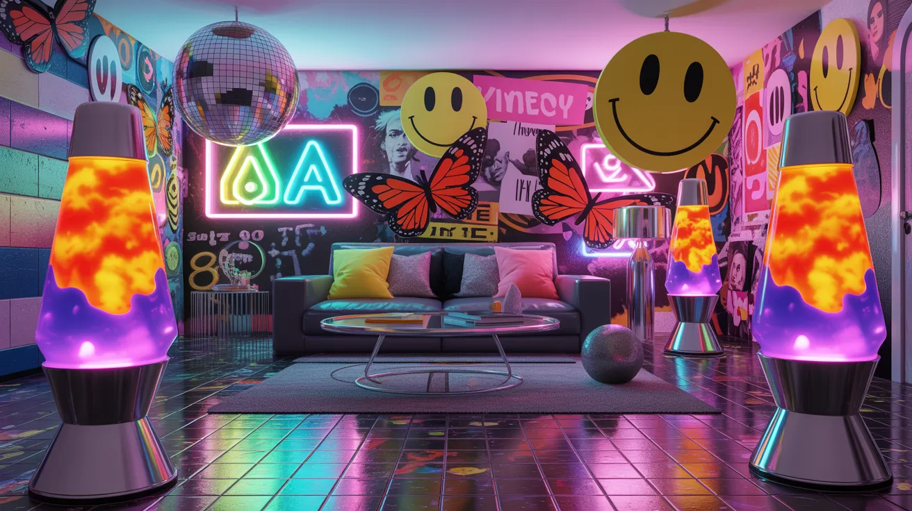 A dimly lit room featuring vibrant neon lights and a stylish couch, creating a modern and inviting atmosphere.
