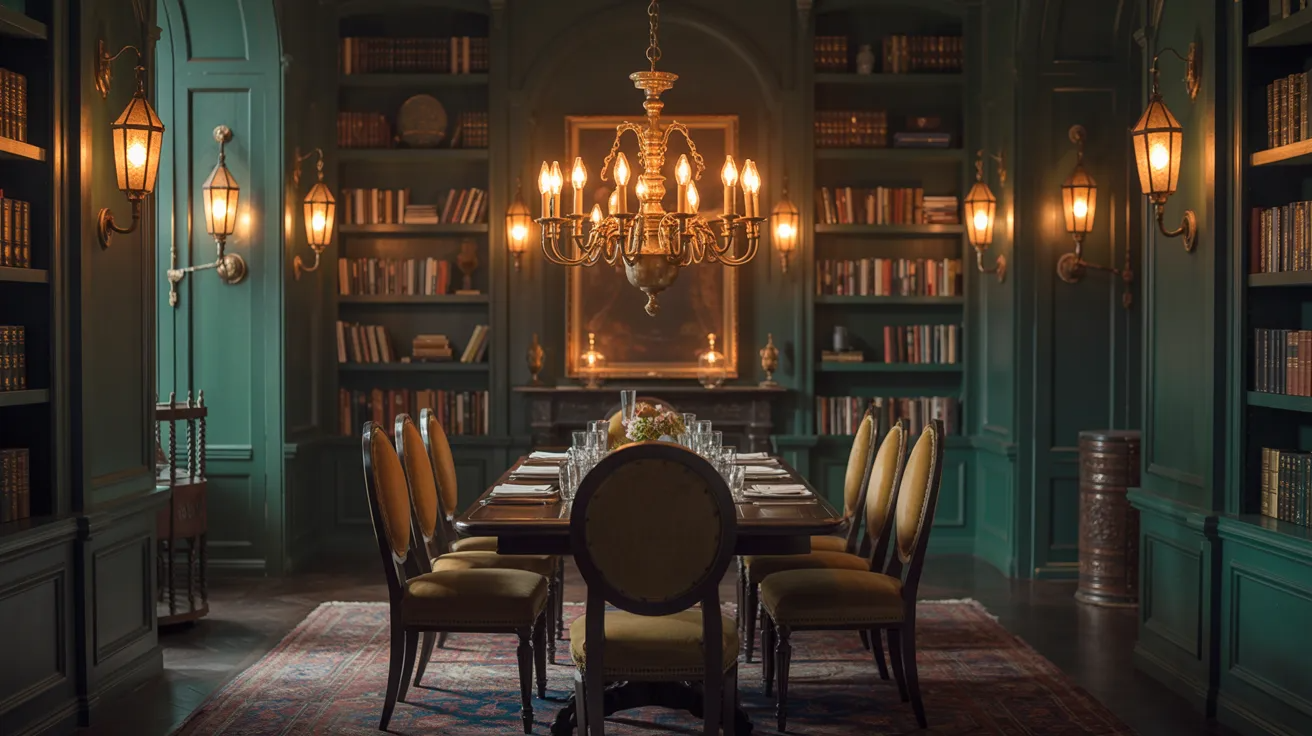 A futuristic dining room featuring sleek furniture, smart technology, and large windows with a view of a green landscape.