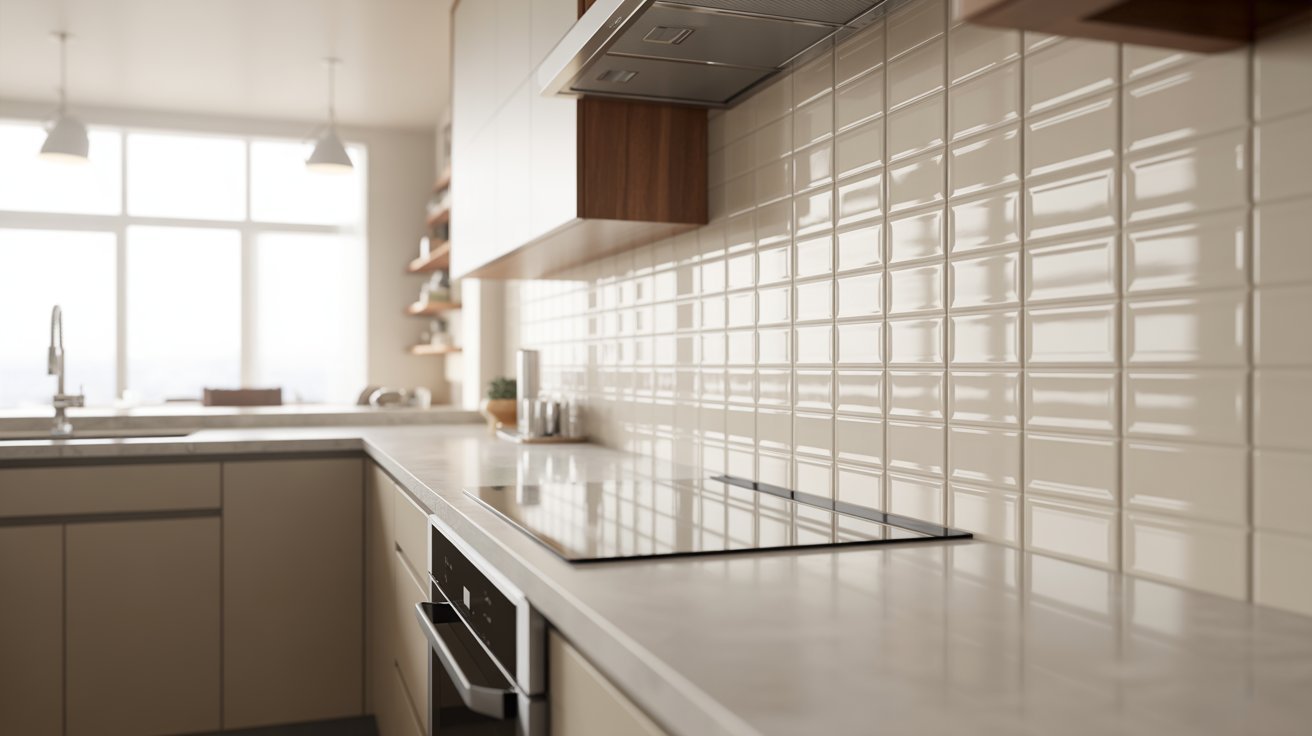 A kitchen featuring a white countertop and a window, providing natural light and a clean, modern aesthetic