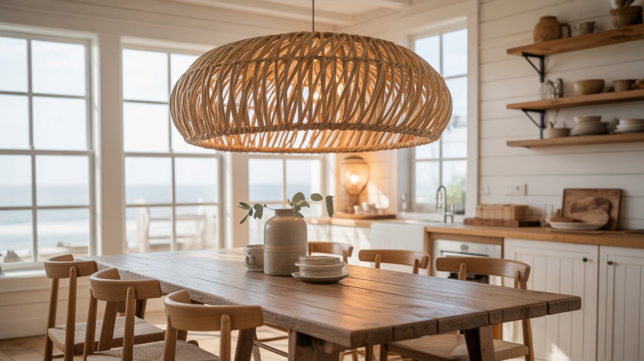 A dining room featuring a wooden table surrounded by matching chairs, creating a warm and inviting atmosphere.