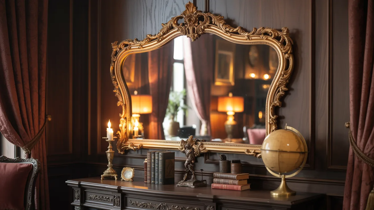  A room featuring a large mirror and a stylish lamp, creating a bright and inviting atmosphere.