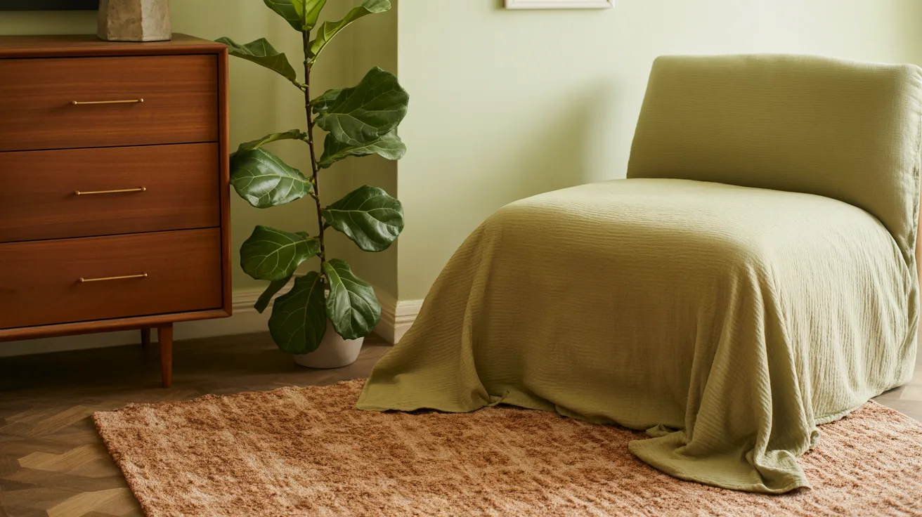 A simple chair beside a potted plant in a cozy room setting.