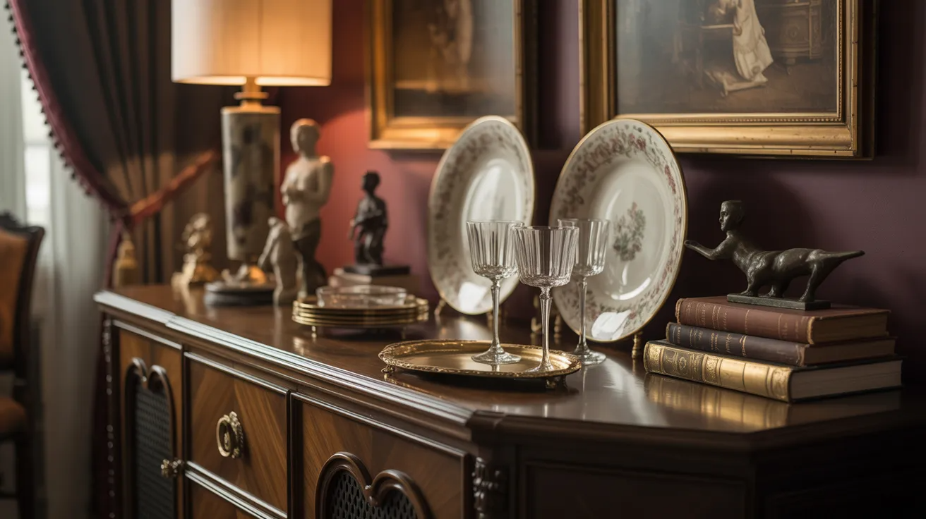  A dining table set with plates and glasses, ready for a meal.