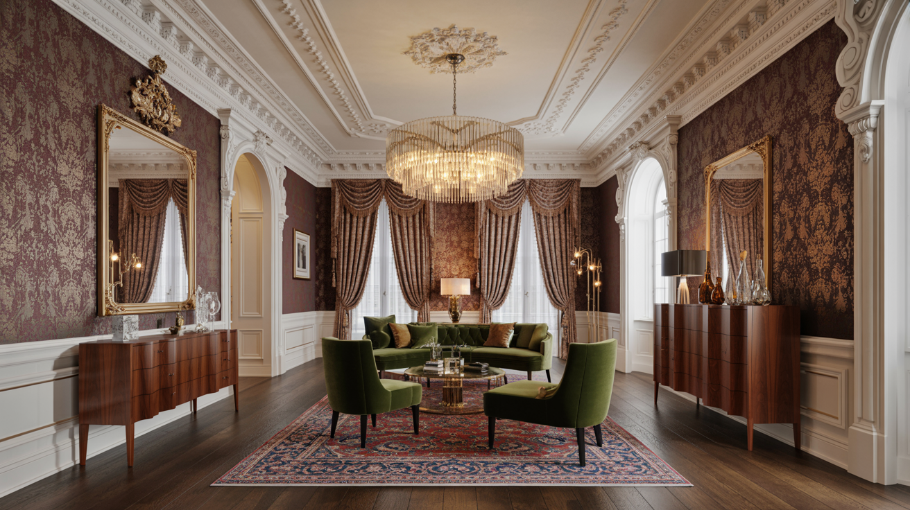  A blue couch located in a room with striking green walls, creating a colorful atmosphere.